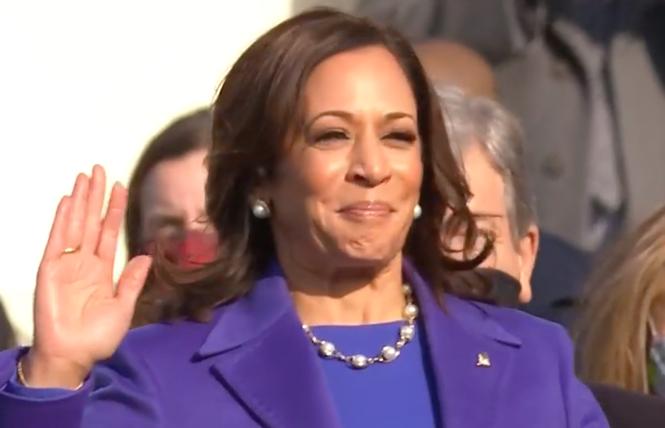 Vice President Kamala Harris takes the oath of office Wednesday, January 20. Photo: Screengrab