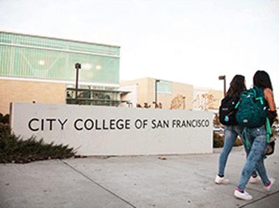 Students walk on the main City College of San Francisco campus
