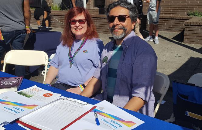 Victoria Kolakowski, left, and Stewart Blandón Traiman staffed the California Genealogical Society's table at Oakland Pride September 9. Photo: Cynthia Laird